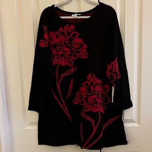 NWT Chico’s XXL Size 4 Sweater with Red Floral Design - unique